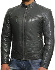 Men Grey Leather Jacket