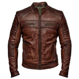 Mens Brown Distressed Motor Racer Jacket