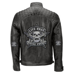 Men Black Leather Biker Jacket - Live Free & Ride Free
