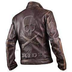 Men?s Brown Skull Ride Leather Jacket