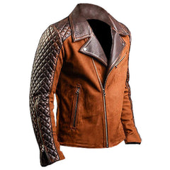 Men's Brown Diamond Biker Vintage Leather Jacket