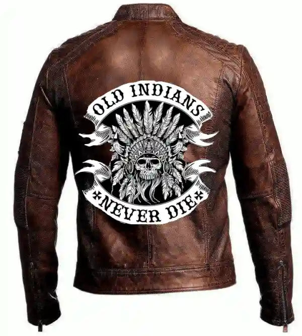 Vintage Skull Motorcycle Brown Cafe Racer Leather Jacket