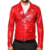 Motorcycle Belted Asymmetrical Red Leather Jacket (Copy)