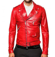 Motorcycle Belted Asymmetrical Red Leather Jacket