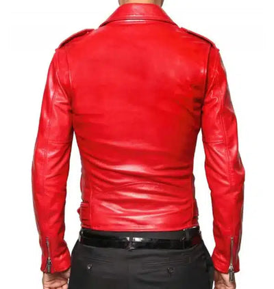 Motorcycle Belted Asymmetrical Red Leather Jacket (Copy)