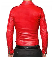 Motorcycle Belted Asymmetrical Red Leather Jacket
