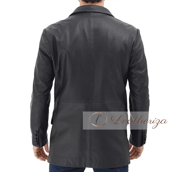 Mens Black Leather Blazer Jacket