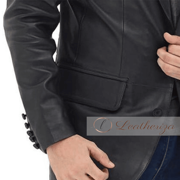 Mens Black Leather Blazer Jacket