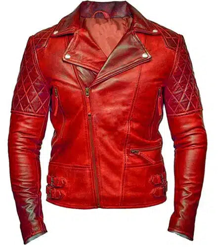 Red Classic Biker Motorcycle Vintage Style Leather Jacket