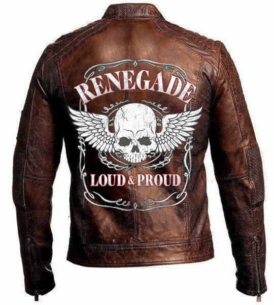 Men?s Brown Racer Loud & Proud Leather Jacket