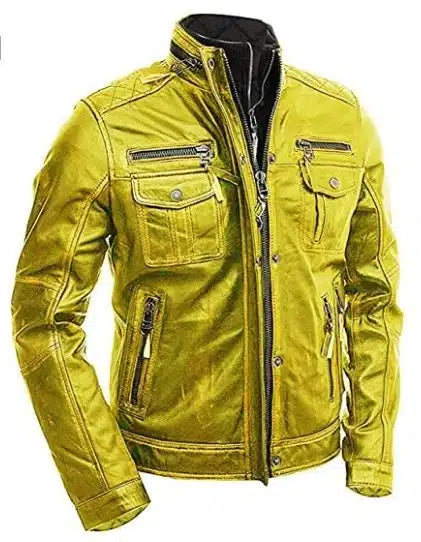 Yellow Vintage Motorcycle Brando Style Leather Jacket