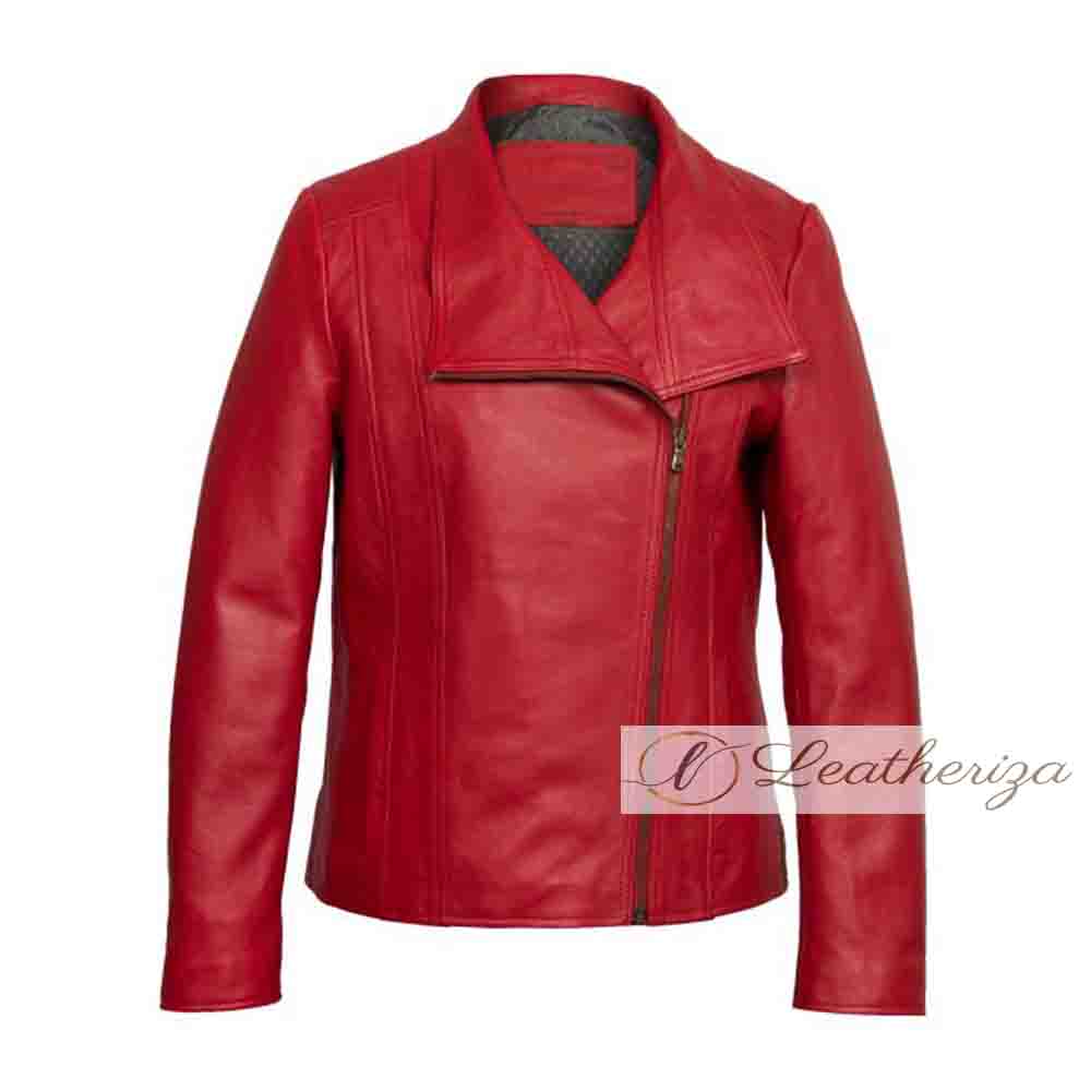 Simple & Stylish Women's Red Leather Jacket