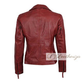 Dark Red Vintage Classic Red Leather Jacket For Women