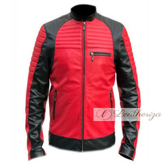 Men's Red & Black Voguish Biker Racer Leather Jacket