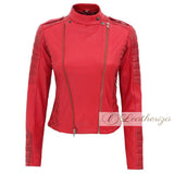 Modish Garnet Red Leather Jacket For Women