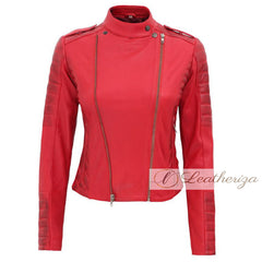 Modish Garnet Red Leather Jacket For Women