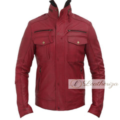 Mufassa High Collar Dark Red Leather Jacket