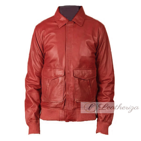 Berry Red Stylish Bomber Men's Leather Jacket