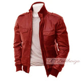 Sangria Red Elegant Bomber Men's Leather Jacket