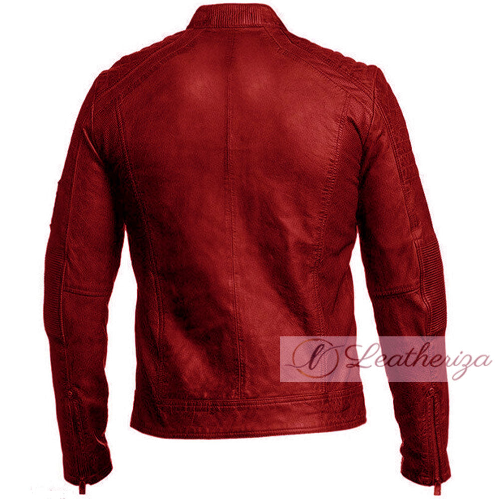 Classical Red Men's Vintage Style Leather Jacket