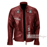 Ride Free Skull Red Leather Jacket For Men