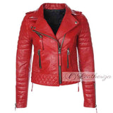 Red Biker Racer Stylish Women Leather Jacket