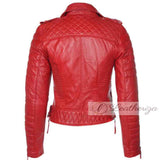 Red Biker Racer Stylish Women Leather Jacket