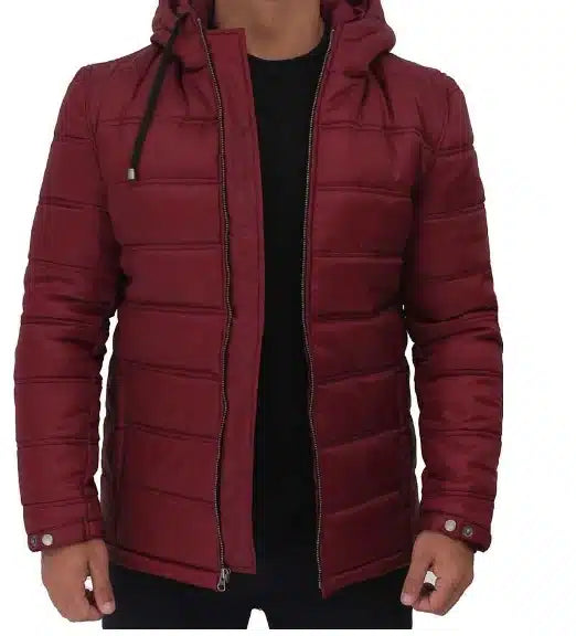 Red Puffer Jacket with Hood for Sale