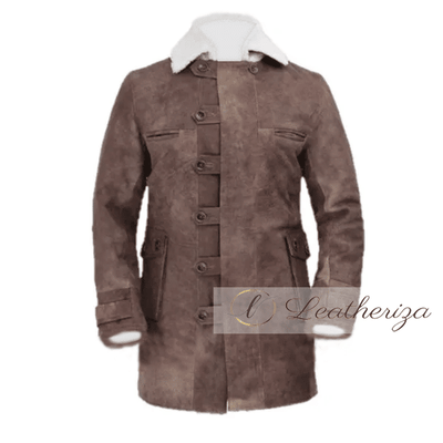 Distressed Buttoned Leather Coat