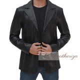 Black Leather Blazer Jacket for Men