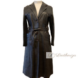 Stylish Elegant Women's Brown Leather Trench Coat