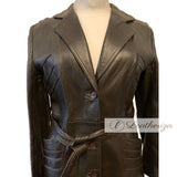 Stylish Elegant Women's Brown Leather Trench Coat