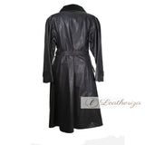 Stylish Shearling Leather Black Women's Trench Coat