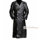 Pitch Black Long Leather Trench Coat For Women