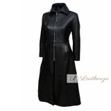 Obsidian Black Leather Trench Coat For Women