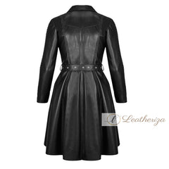 Sable Black Leather Trench Coat For Women