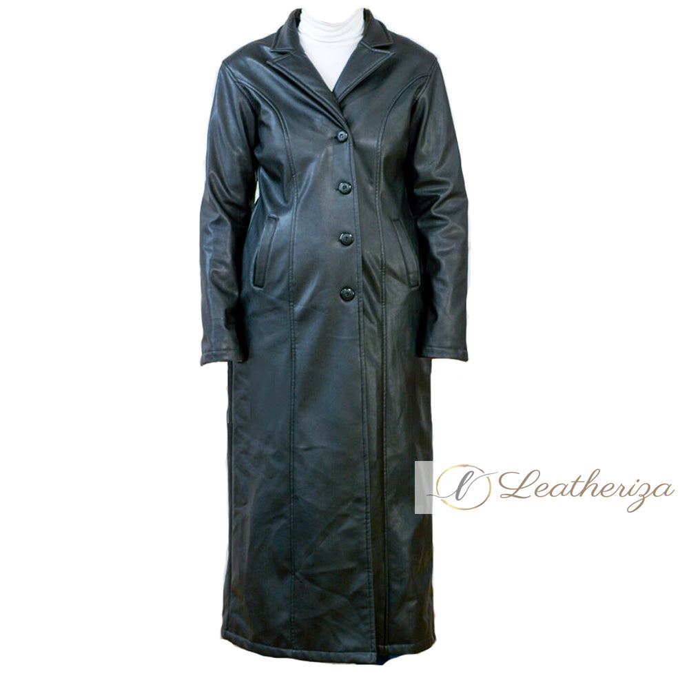 Charcoal Black Women's Leather Trench Coat