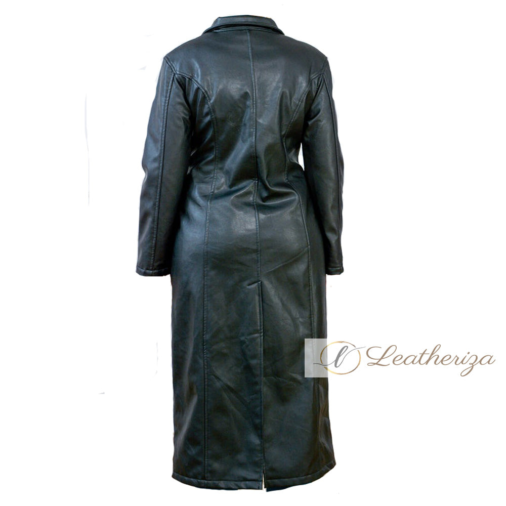 Charcoal Black Women's Leather Trench Coat