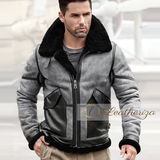 Grey Black Bomber Leather Jacket