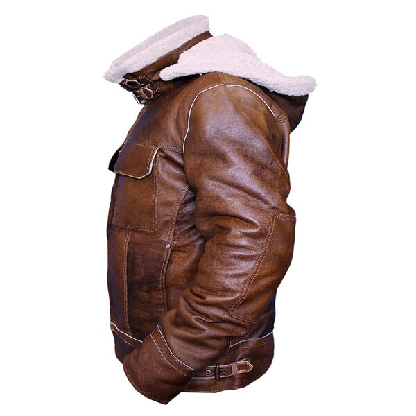 Men's Brown Funnel Neck Vintage Leather Jacket