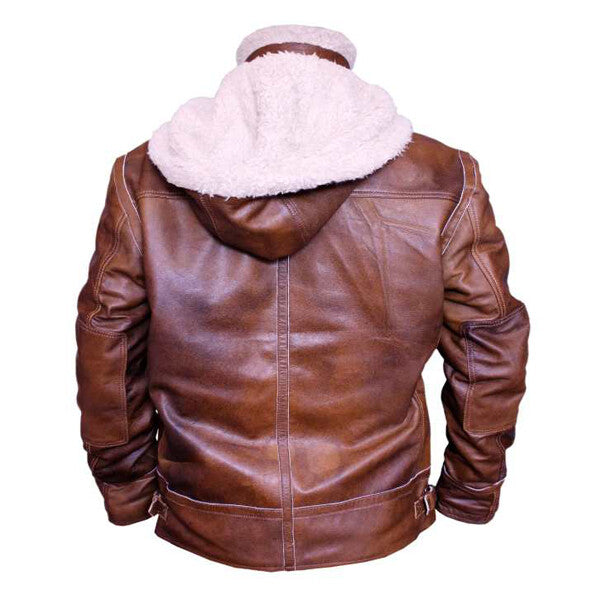 Men's Brown Funnel Neck Vintage Leather Jacket