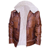 Men's Brown Funnel Neck Vintage Leather Jacket