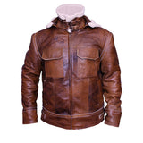 Men's Brown Funnel Neck Vintage Leather Jacket