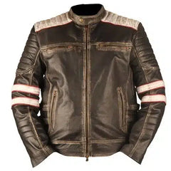 Vintage Retro Motorcycle Cafe Racer Moto Distressed Brown Leather Jacket