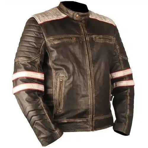 Vintage Retro Motorcycle Cafe Racer Moto Distressed Brown Leather Jacket