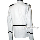 Skeleton White Men's Leather Jacket with Black Strips