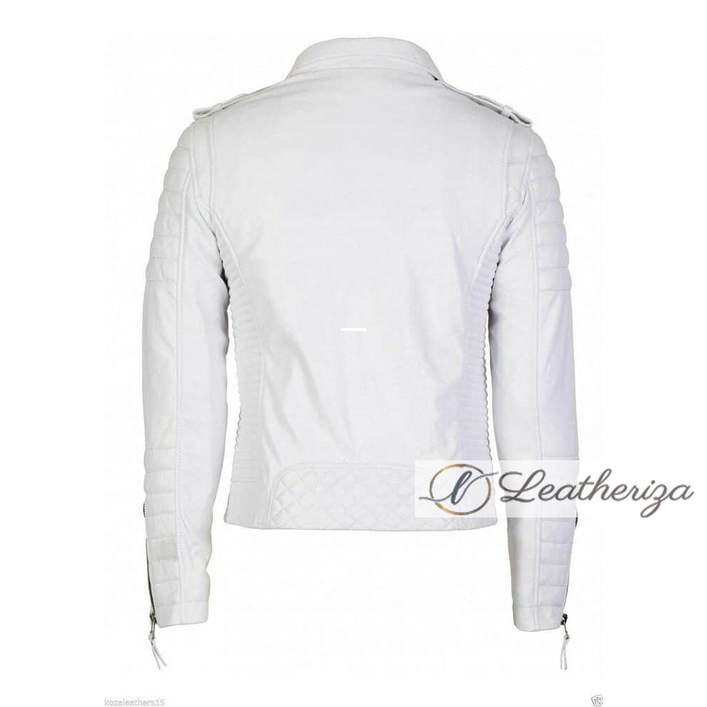 White Motorcycle Racer Biker Leather Jacket For Men (Copy)