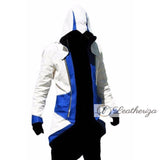 Blue & White Avatar Men's Leather Trench Coat