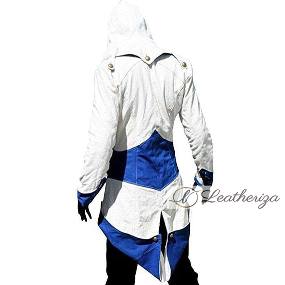 Blue & White Avatar Men's Leather Trench Coat