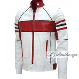 Men's White Formula 1 Racer Leather Jacket